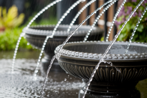 chaines-pluie-bassin-decoratif-gros-plan