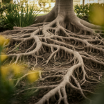 mimosa-racines-sol-jardin-lumiere-douce