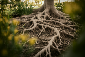 mimosa-racines-sol-jardin-lumiere-douce