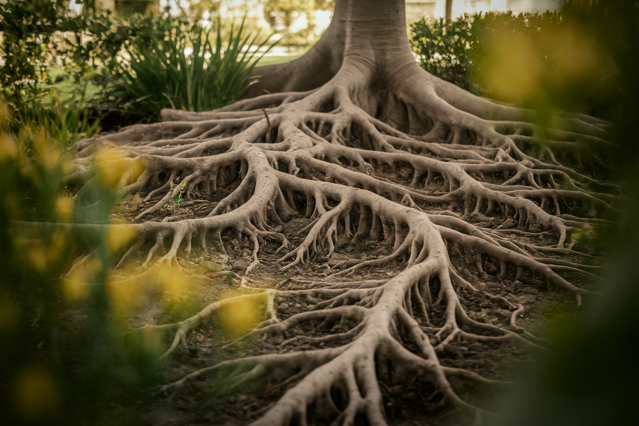 mimosa-racines-sol-jardin-lumiere-douce