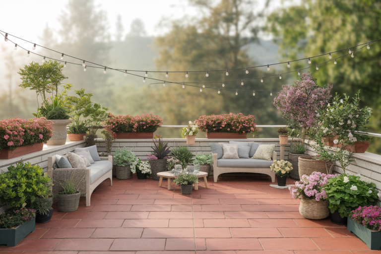 terrasse-plantes-fleurs-coussins-guirlandes