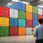 containers-colorés-entrepot-personne-tablette