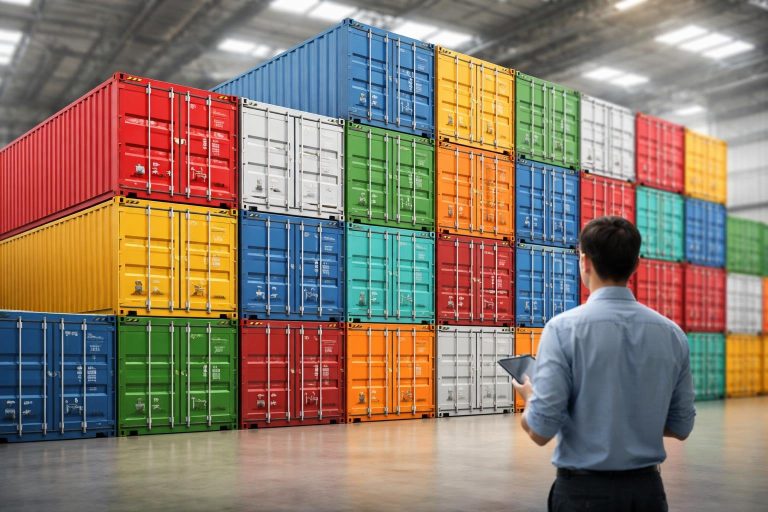 containers-colorés-entrepot-personne-tablette