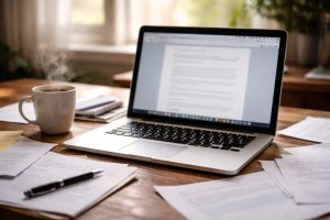 ordinateur-portable-table-cafe-fumant-fenetre