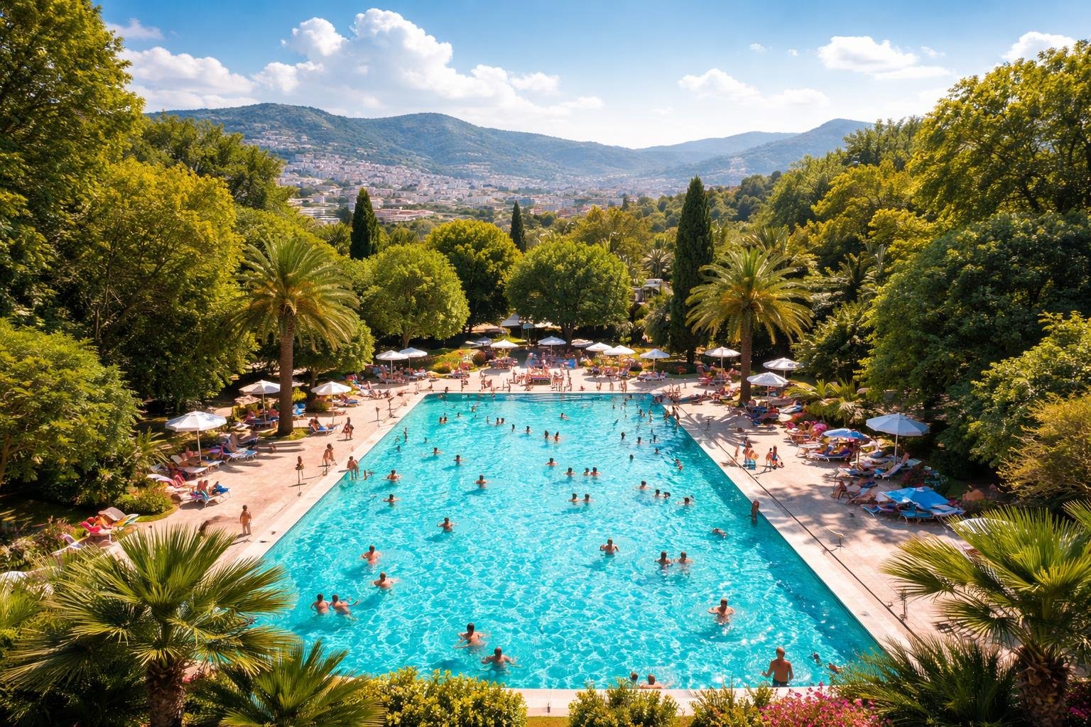 piscine-verdure-nageurs-ville-collines