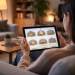 personne-canne-tablette-salon-moderne