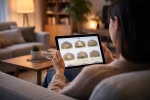 personne-canne-tablette-salon-moderne