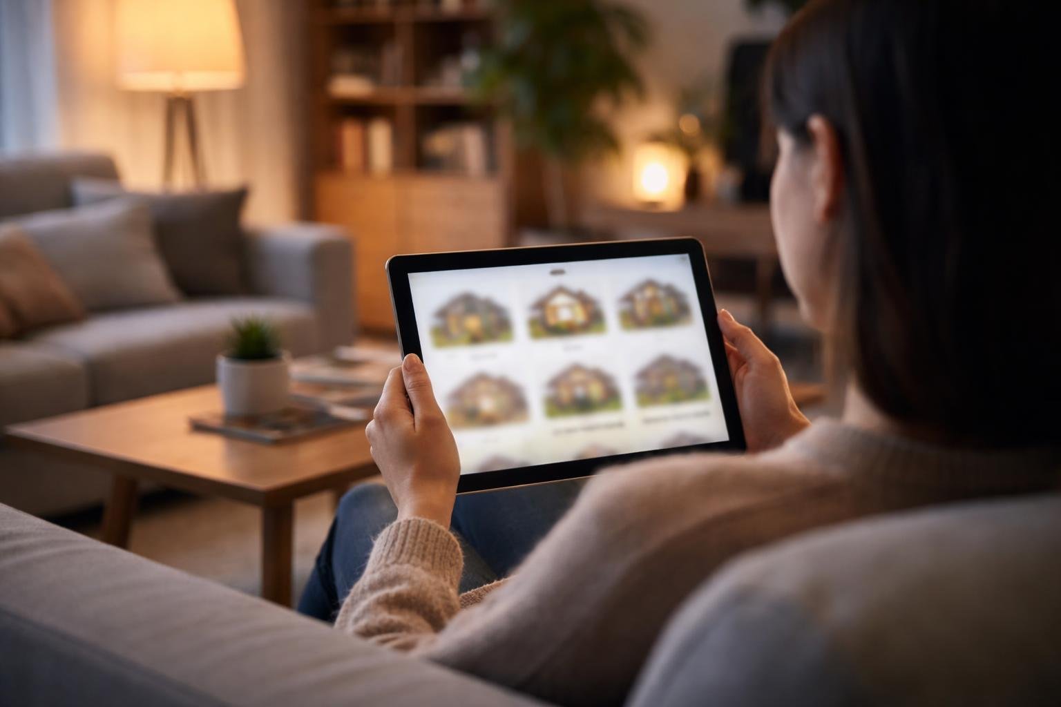 personne-canne-tablette-salon-moderne