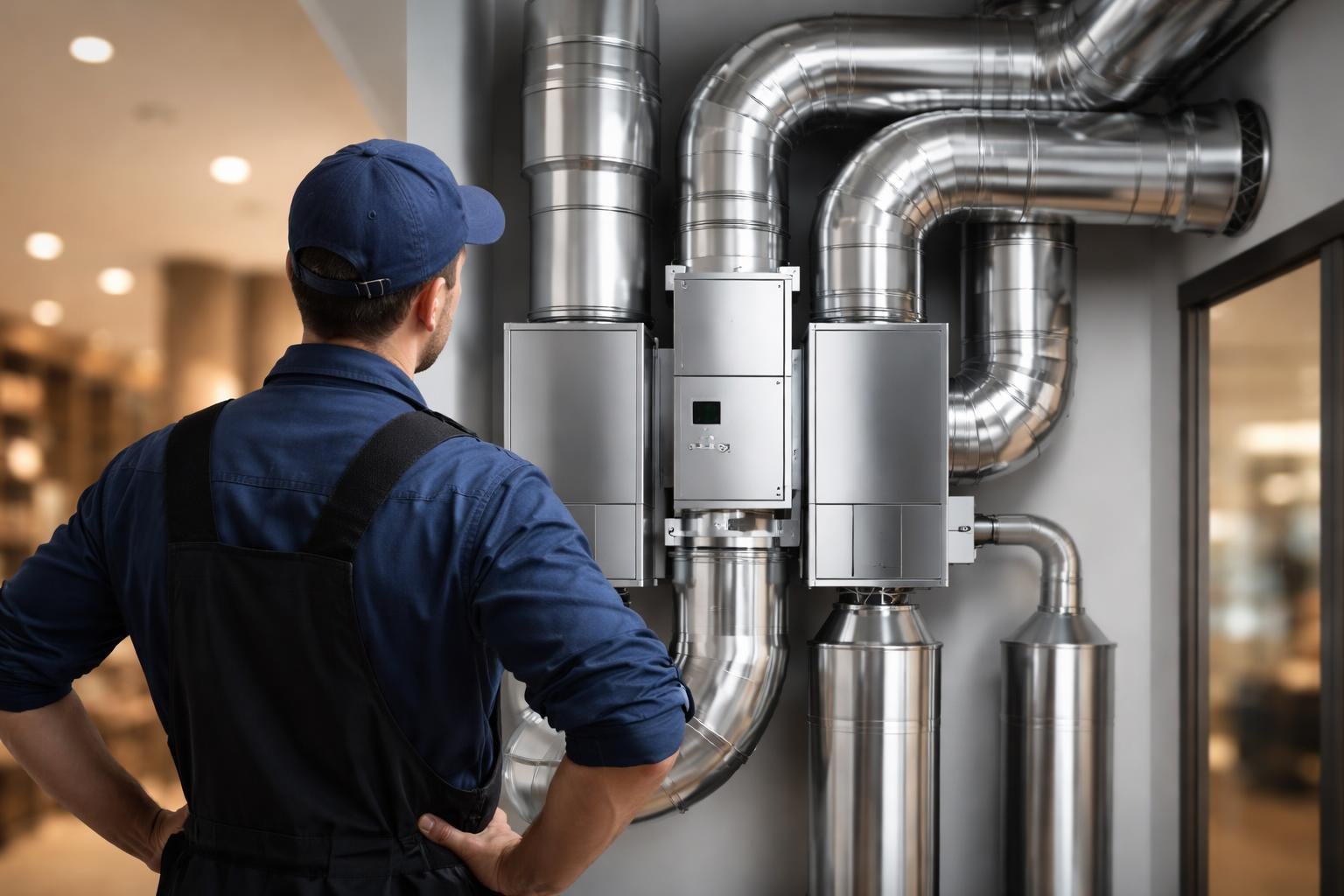 personne-examine-systeme-ventilation-acier
