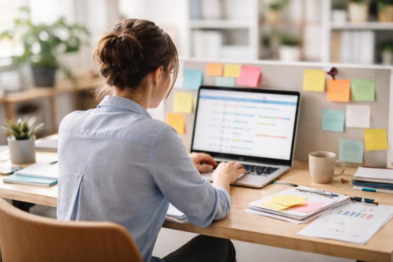 personne-bureau-ordinateur-notes-papier